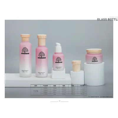 Bộ chai + hũ thủy tinh hồng pastel nắp gỗ – mã NXG0171
