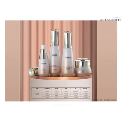 Bộ chai + hũ thủy tinh trắng ngọc nắp bạc cao – mã NXG0172