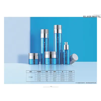 Bộ chai + hũ thủy tinh xanh dương nắp bạc cao – mã NXG0185
