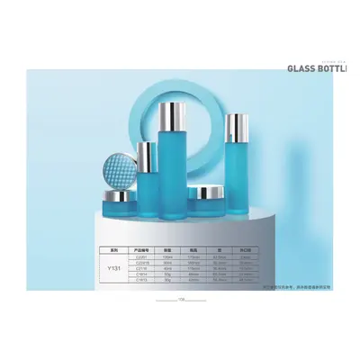 Bộ chai + hũ thủy tinh xanh da trời nắp bạc – mã NXG0189