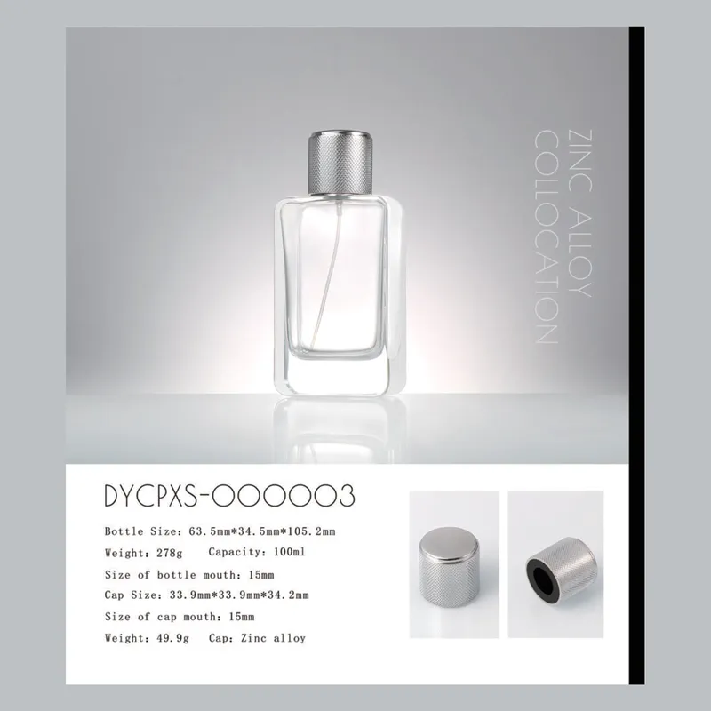 Chai nước hoa thủy tinh vuông 100ml nắp hợp kim bạc (DYCPXS-000003) – mã NXG0217