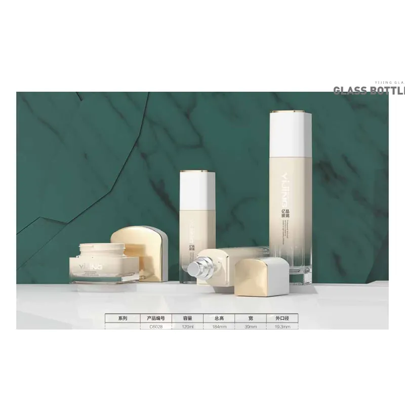 Bộ chai + hũ thủy tinh vuông nắp vàng champagne – mã NXG0415