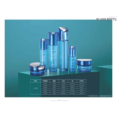 Bộ chai + hũ thủy tinh xanh dương nắp bạc – mã NXG0431