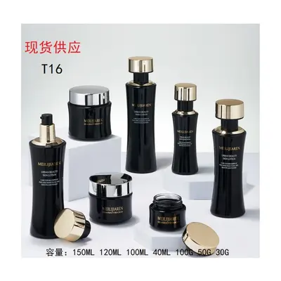 Bộ chai + hũ thủy tinh đen bóng T16 – mã NXG0452