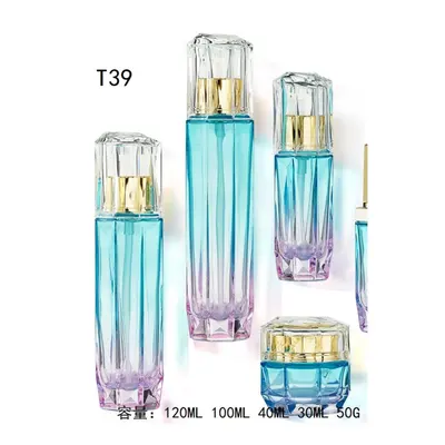 Bộ chai + hũ thủy tinh xanh ngọc đa giác T39 – mã NXG0512