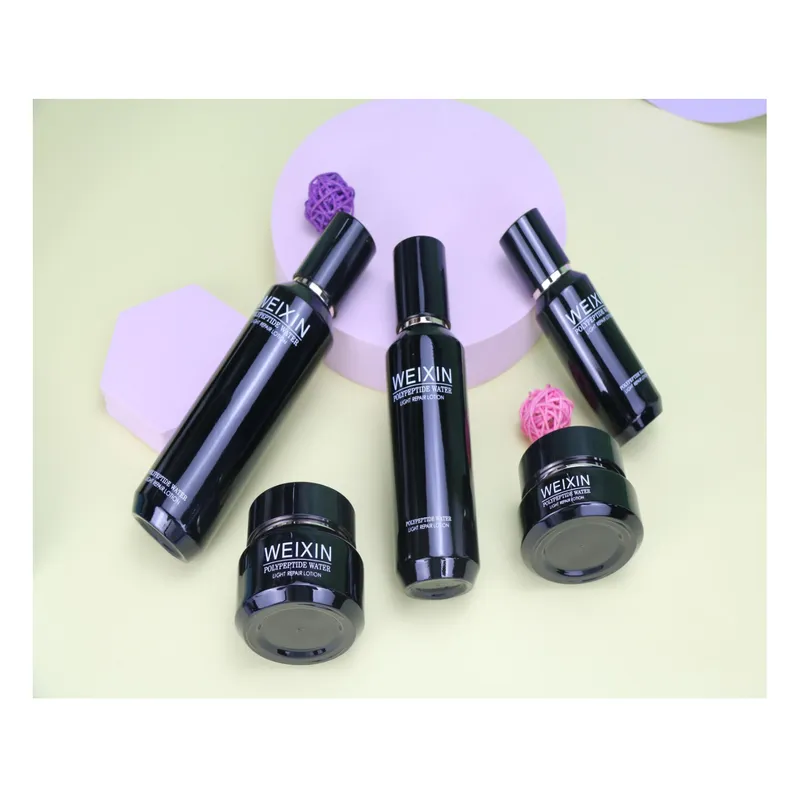 Bộ chai + hũ thủy tinh đen nắp đen – mã NXG0539