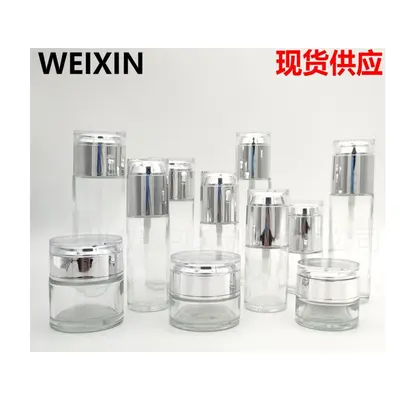 Bộ chai + hũ thủy tinh trong nắp bạc – mẫu 2 – mã NXG0541