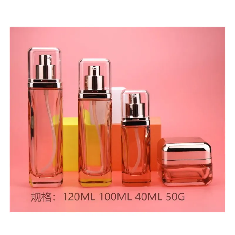 Bộ chai + hũ thủy tinh cam trong vuông – mã NXG0545