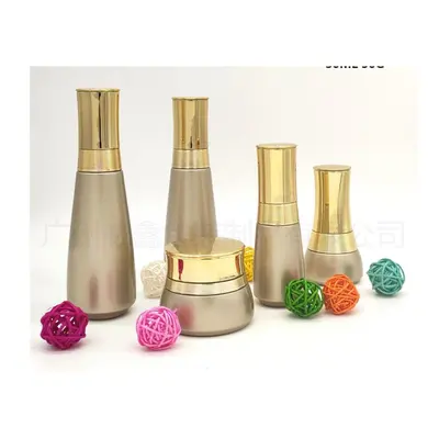 Bộ chai + hũ thủy tinh vàng champagne dáng côn – mã NXG0562