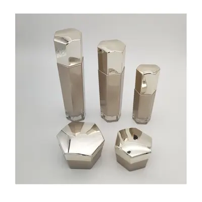 Bộ chai + hũ thủy tinh vàng champagne đa giác – mã NXG0570