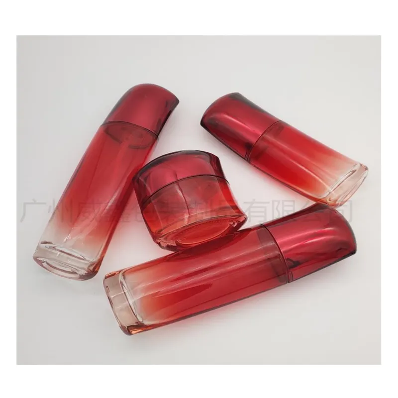 Bộ chai + hũ thủy tinh đỏ chuyển trong dáng xéo – mã NXG0572