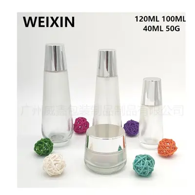Bộ chai + hũ thủy tinh trong mờ nắp bạc – mẫu 2 – mã NXG0574