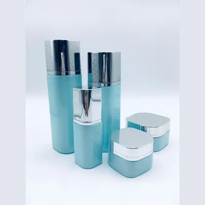 Bộ chai xịt thủy tinh + hũ kem xanh ngọc vuông nắp bạc 120ml – ảnh 2