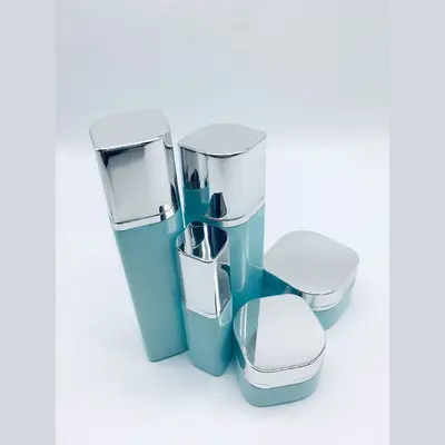Bộ chai xịt thủy tinh + hũ kem xanh ngọc vuông nắp bạc 120ml – mã NXG0605
