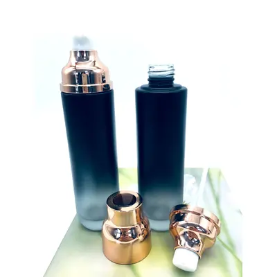 Bộ chai xịt thủy tinh + hũ kem đen mờ nắp vàng hồng 100ml – ảnh 2