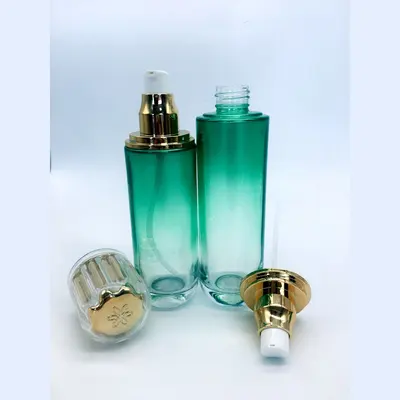 Bộ chai xịt thủy tinh + hũ kem xanh lục nắp vàng hoa 120ml – ảnh 5