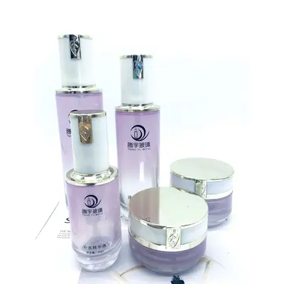 Bộ chai xịt thủy tinh + hũ kem tím nhạt nắp bạc 120ml – mã NXG0620