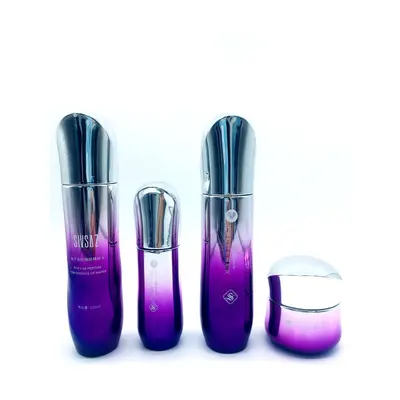 Bộ chai xịt thủy tinh + hũ kem tím chuyển màu nắp bạc 120ml – ảnh 4