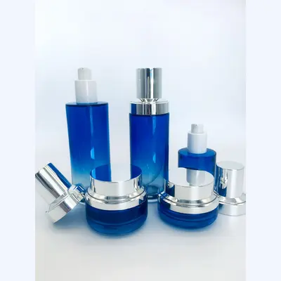 Bộ chai xịt thủy tinh + hũ kem xanh dương nắp bạc 140ml – mã NXG0623