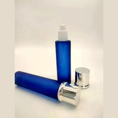 Bộ chai xịt thủy tinh + hũ kem xanh navy mờ nắp bạc 120ml – mã NXG0635