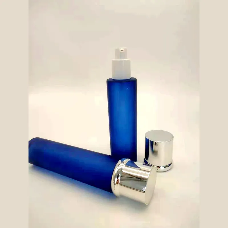 Bộ chai xịt thủy tinh + hũ kem xanh navy mờ nắp bạc 120ml – mã NXG0635