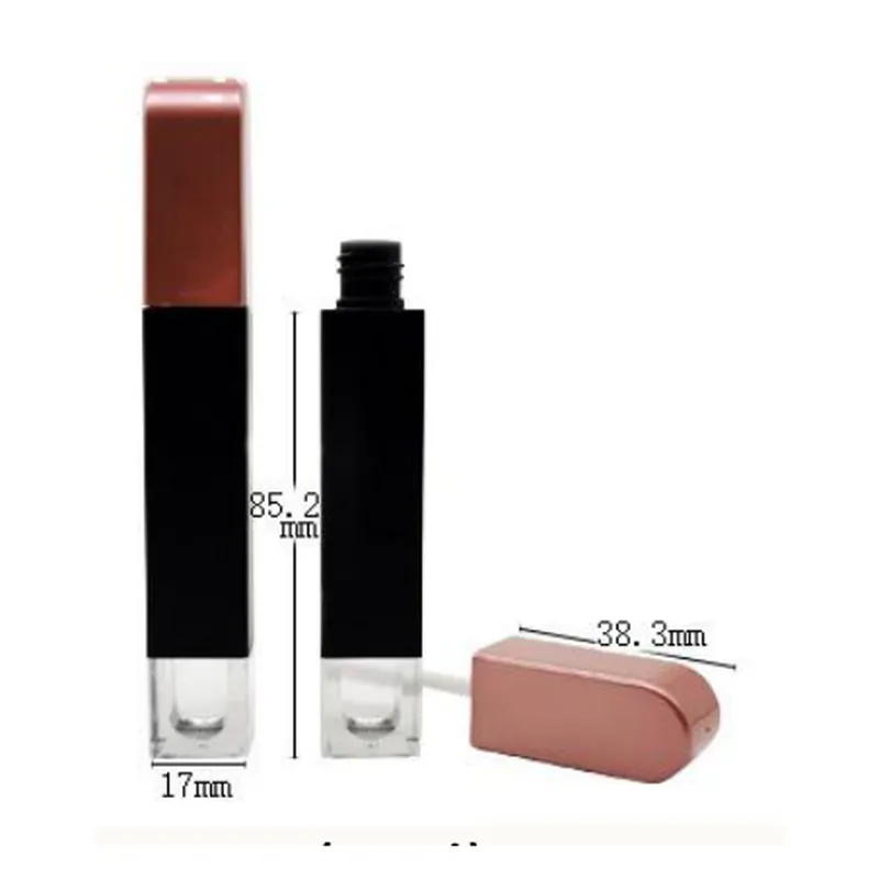 Vỏ son bóng vuông đen nắp hồng đất 6ml / 2.4ml – mã NXM0156