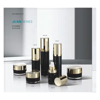 Bộ chai + hũ acrylic đen nắp vàng – mã NXP0033