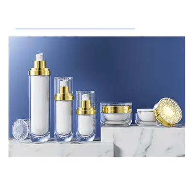 Bộ chai + hũ acrylic trắng nắp vàng 30ml – mã NXP0319