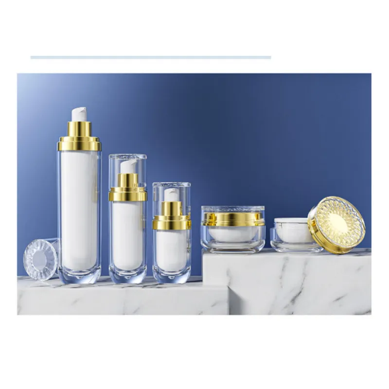 Bộ chai + hũ acrylic trắng nắp vàng 30ml – mã NXP0319