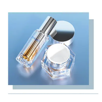 Bộ chai + hũ acrylic trong nắp vàng hồng – ảnh 3