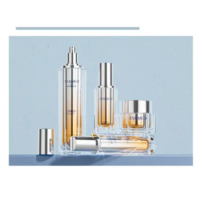 Bộ chai + hũ acrylic trong nắp vàng hồng – mã NXP0326