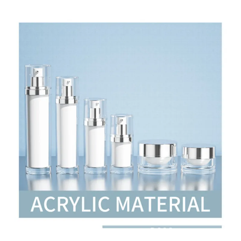 Bộ chai + hũ acrylic trắng nắp bạc 120ml – mã NXP0329