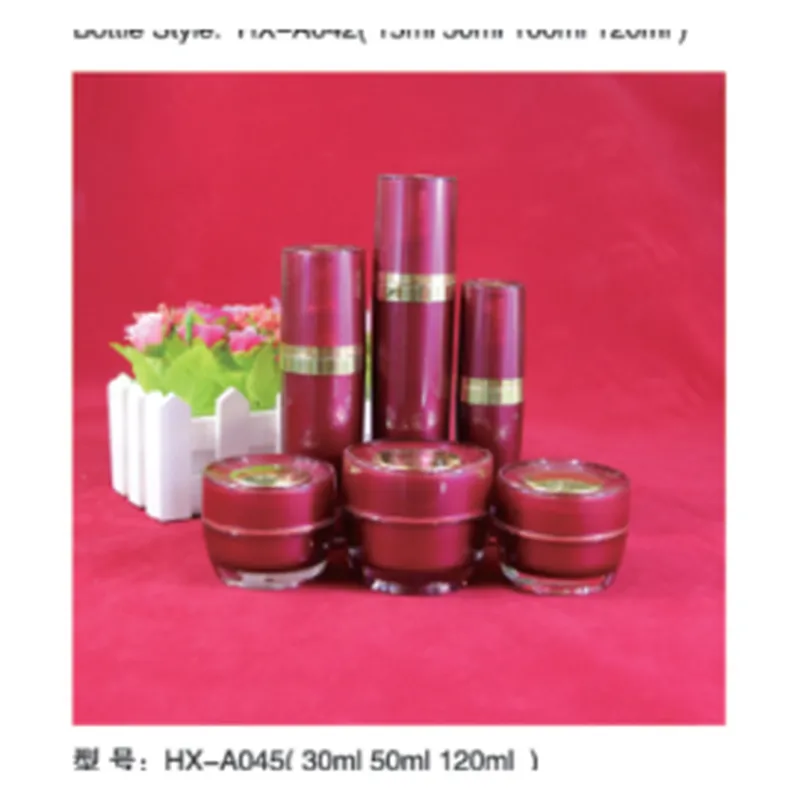 Bộ chai + hũ acrylic đỏ hồng nắp vàng HX-A045 – mã NXT1623