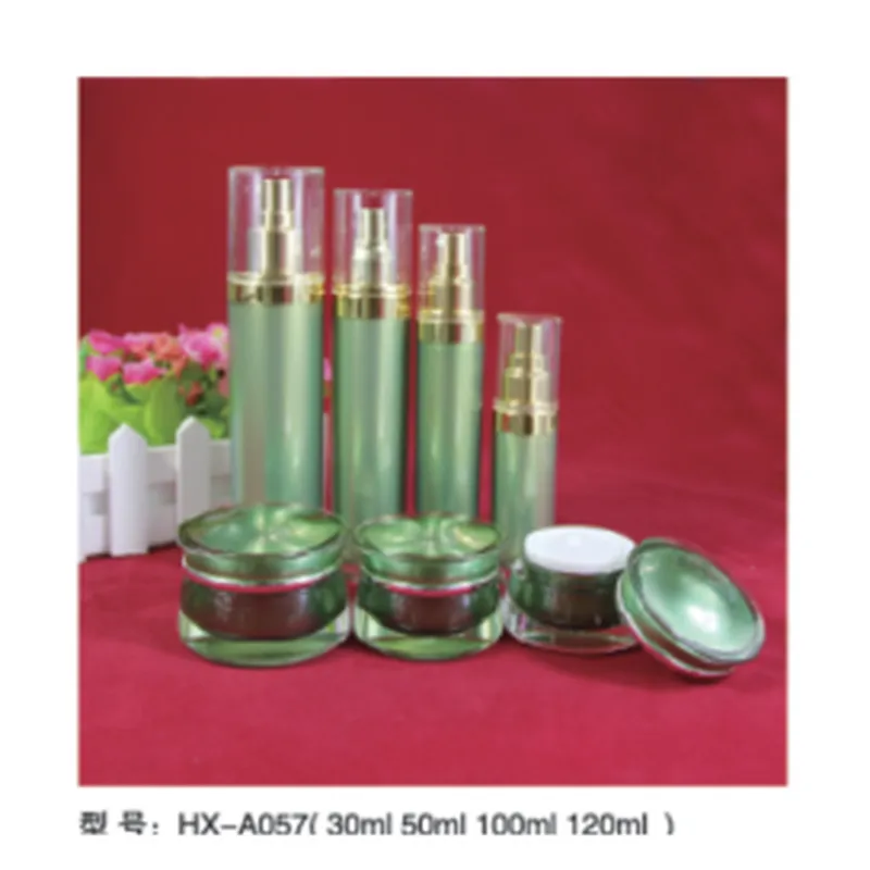 Bộ chai + hũ acrylic xanh lá nắp vàng HX-A057 – mã NXT1627