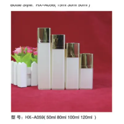 Bộ chai hút chân không acrylic trắng vuông nắp vàng HX-A059 – mã NXT1632