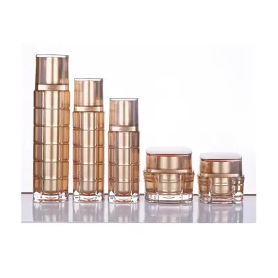 Bộ chai + hũ acrylic vàng hồng vân nổi – mã NXV0001